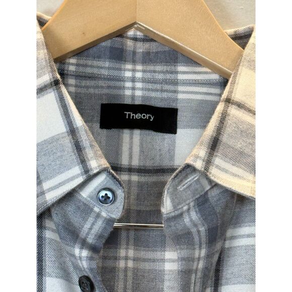Theory Men's Ivory Size Large Multi Irving Medium Plaid Woven Button Up Shirt - Picture 4 of 7